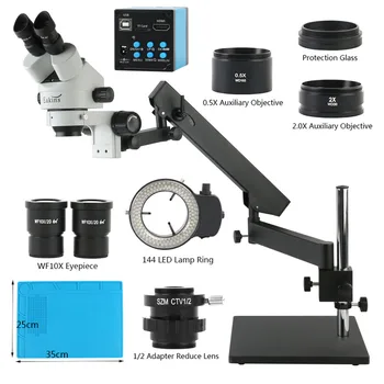 Trinocular Microscópio Estereofónico 7X 45X Simul-Focal Guia de Zoom Contínuo+ 16MP de 1080P HDMI USB da Câmara de Vídeo Digital Gravador de Cartão do TF