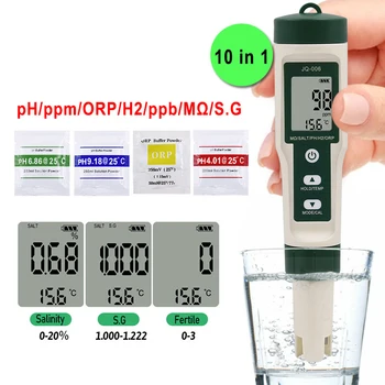 10 In1 o PH da Água o Teste do Medidor de PH/TDS/CE/SAL/TEMP/S. G/ORP/H2/Fértil/Resistividade Pen Tester Piscina Aquário de Água de Qualidade Detector de
