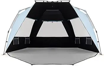 Tenda Escura Abrigo Revestimento XL UPF 50+ 4-6 Pessoa Sol Abrigo de Configuração Fácil de Praia, Sombra Estendida com Zíper em Carpete azul-Turquesa