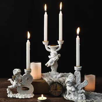 Resina Branca Vintage Cupido Digital Castiçal Figuras Nórdicos Lindo Anjo Vela Titular Atmosfera Decorações