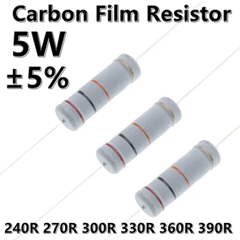 (10pcs) 5W Filme de Carbono com 5% de Cor Anel Axial Resistor 240R 270R 300R 330R 360R 390R Ω ohms