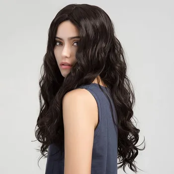 Moda peruca das mulheres seção média de longo encaracolado cabelo de milho quente de fibra sintética de alta temperatura de seda mecanismo completo de cobertura de cabeça