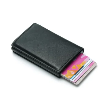 Personalizado Titular do Cartão Rfid de Fibra de Carbono Preto de Couro Magro Carteira de Homens de Presente Personalizado RFID Portador de cartão com Dinheiro Clipes de Bolsa