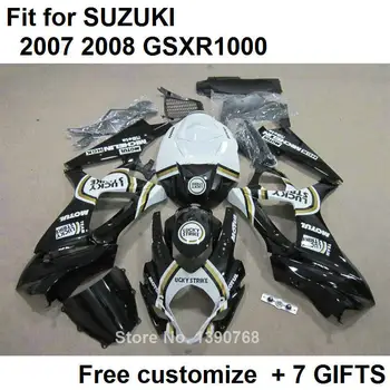 Carroçaria kit de carenagem para Suzuki GSXR1000 2007 2008 preto branco moto carenagem kit GSXR1000 07 08 BL59