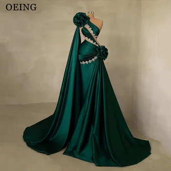 OEING Verde Escuro Vestidos de Baile Requintados de Um Ombro Comprimento do Assoalho de Uma Linha de Vestido de Noite Ocasião Especial Vestido de Vestidos De Noche