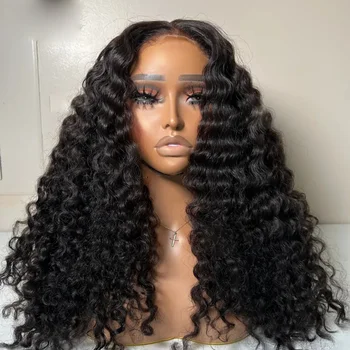 Longa Glueless 180Density 26inch Macio Kinky Curly Preplucked Black Lace Front Wig Para as Mulheres Africanas Babyhair Resistente ao Calor Diárias