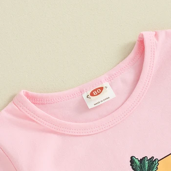 Criança Menina De Páscoa Roupas De Manga Curta T-Shirt Superior Coelho De Impressão Boca-De-Sino Queimado Calças De Verão, Roupas De