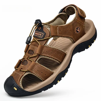 2023 Homens Sandálias de Verão Anti-colisão do Dedo do pé ao ar livre, Andando de Treking Casuais Sapatos de Couro de Caminhada Homens Chinelos de quarto Praia Wading Shoes