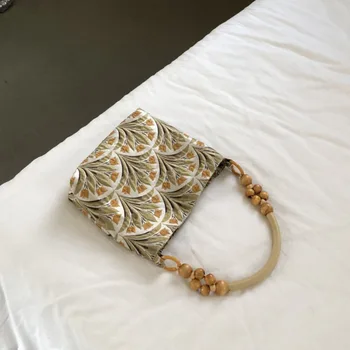 Forma de quadrado de Tendência Sacos de Ombro Nova de Dacron com Beading Lidar Vintage Lily Saco de Tote Bag