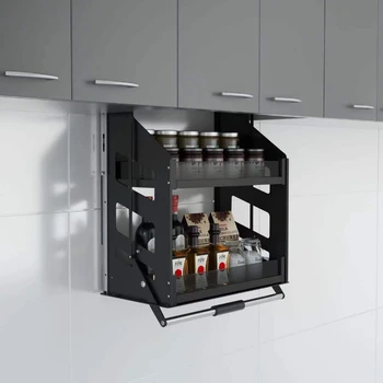 Suspensão de gabinete de elevação do cesto suspenso vertical elevador armário de cozinha de armazenamento tempero cesto suspenso Armário de Parede