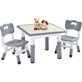 Crianças de Mesa e 2 Cadeiras de Definir, de Altura Ajustável Criança Mesa e cadeiras para as Idades de 3 A 8, Fácil para Limpar Artes e Ofícios da Tabela