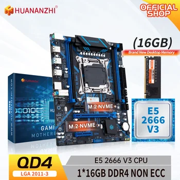 HUANANZHI X99 QD4 LGA 2011-3 XEON X99 placa-Mãe com processador Intel E5 2666 v3 com 1*16G DDR4 memória NÃO ECC combo conjunto de kit de NVME SATA