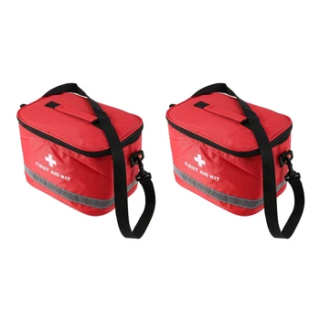 2X Kit de Primeiros Socorros de Esportes Camping, Saco de Emergência para a Casa de Sobrevivência Pacote de Náilon Vermelho Marcante Símbolo da Cruz Saco Crossbody