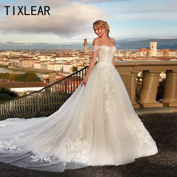 TIXLEAR Fora do Ombro do Vestido de Casamento De 2023 Apliques de Renda Tribunal Trem vestido de noiva brautkleider robe de mariée Lace Up
