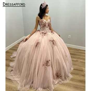 Glitter Rosa Vestidos de Quinceanera Para 16 De Menina Apliques Beading Princesa Vestidos de baile de Aniversário, Vestido de Baile, vestidos de 15 anos