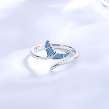 YIZIZAI Requintado Azul Rabo de Baleia Anel para as Mulheres a Moda Banhado a Prata Anéis Ajustáveis Festa de Casamento Jóias Menina Presentes 2023