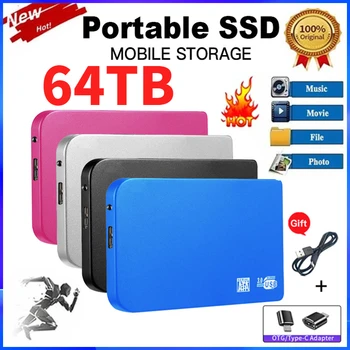 64TB Original SSD, disco Rígido Móvel 16TB de Alta velocidade Externo Portátil de Estado Sólido Unidade de disco Rígido USB3.0 de Interface para Laptop