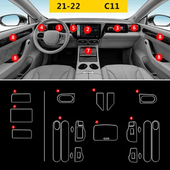 TPU Película Transparente para Leapmotor C11 21-23 Interior do Carro Adesivo Console Central Engrenagem Ecrã Táctil de Navegação da Tomada do Painel da Porta