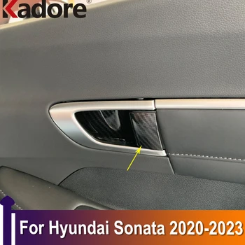 Para Hyundai Sonata 2020-2022 2023 Maçaneta Da Porta Interior Pegar A Tampa Da Guarnição De Inserir O Decalque Do Painel De Acessórios Do Carro De Fibra De Carbono