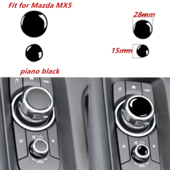 2Pcs Black Piano Carro Botões Multimídia Guarnição Tampa do Console Central Adesivo Para o (a) Mazda MX5 Miata ND 2016 2017 2018 2019 2020
