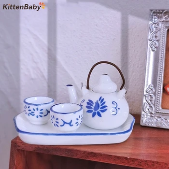 1:12 Casa De Bonecas Em Miniatura De Chá Cerâmica Definir A Combinação Bule De Chá Copo Bandeja De Chá De Modelo De Decoração Brinquedos Acessórios De Casa De Boneca