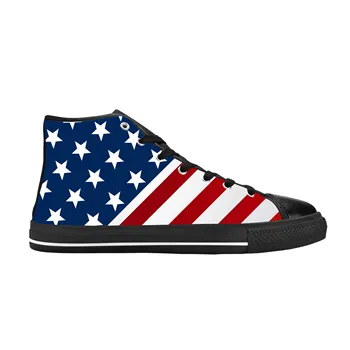 Quente Estados Unidos EUA Bandeira Americana Estrelas Listras Casuais Sapatos de Pano de Alta Topo Confortável Respirável Impressão 3D Homens Mulheres Tênis