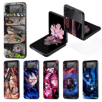 Demon Slayer Anime Funda para Samsung Galaxy Z Flip 4 3 5G Rígido do PC Caso de Telefone Flip4 Flip3 Preto Cobertura Dobrável Zflip3 Zflip4 Shell