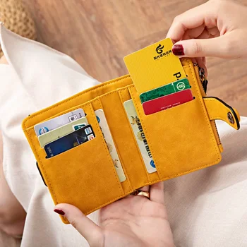 Carteira Feminina de Curto Estudante Nova Versão coreana de Moda Simples de Dois-dobra de cartão Multi-Clip de Dinheiro Moda