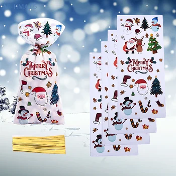 50Pcs Presente de Natal Sacos de Doces de Natal Cookie Sacos de Natal de Papai Noel Embalagens Plásticas de Bolsa de Festa de Natal Decorações