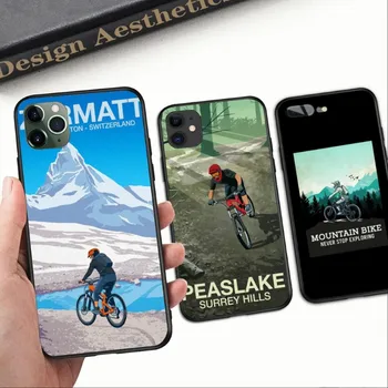 Para atrelado de Bicicleta de Montanha de Telefone de Caso Para o IPhone 14 13 12 11 XS X 8 7 6 Plus Mini Pro Max SE 2022 Preto Macio Tampa do Telefone