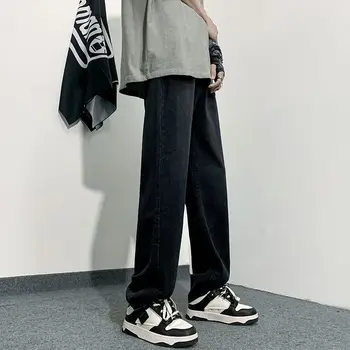 Homens de calças de Brim do Novo coreano Cintura Alta Personalidade Reta de Perna Larga Calças 2023 Moda Outono Inverno Vintage Masculina Jeans Calças A31