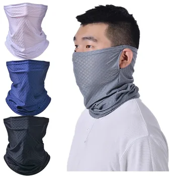 Novo bloco UV protetor solar elástica de alta gelo seda andar de máscara de rosto lenço de suor respirável gelo sentimento de cobertura de cabeça