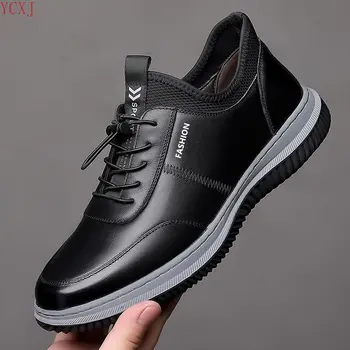 Impermeável dedo do pé redondo casuais sapatos de couro 2023 dos homens novos respirável sola macia e suave superior placa de sapatos