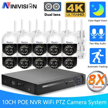 4K 10CH POE NVR 8MP Sistema CCTV sem Fio wi-Fi Exterior Humanos Auto Pista de Segurança IP Câmera de Vídeo Kit de Vigilância de Visão Noturna