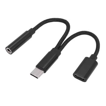 2 em 1 do Tipo C, Fone de ouvido Adaptador USB C Divisor de Jack de Áudio AUX de Carregamento do Conversor para a Huawei, Samsung Xiaomi
