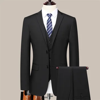 Novo (Blazer+ Colete + Calça) Moda masculina Cavalheiro Casual Slim Casamento Elegante Tendência coreano Versão Slim de Negócios Conjunto de 3 peças