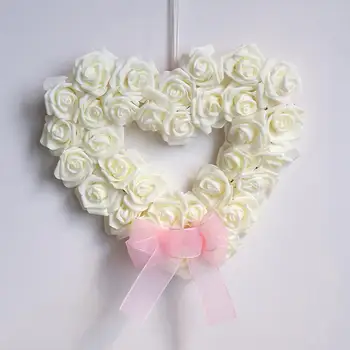 Simulação de Rosa Branca de Coração de Amor Wreth Casamento Romântico dia dos Namorados Guirlandas Decorativas Feliz Dia dos Namorados Decoração Para a Casa 2024