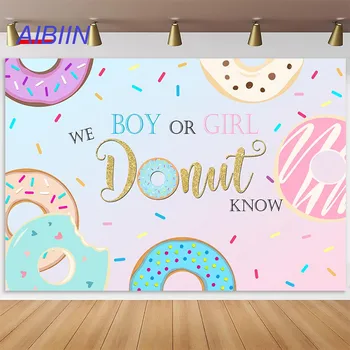AIBIIN Donut Gênero Revelar o pano de Fundo do Chuveiro de Bebê Decorações do Partido Suprimentos Menino ou Menina Colorida Fotografia de Fundo