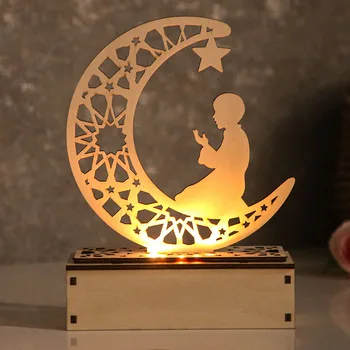 Lua Estrela de Madeira Eid DIODO emissor de Luz Pingente Ramadã Mubarak Decoração Para a Casa 2024 Islâmica Muçulmana Decoração para uma Festa Al Adha