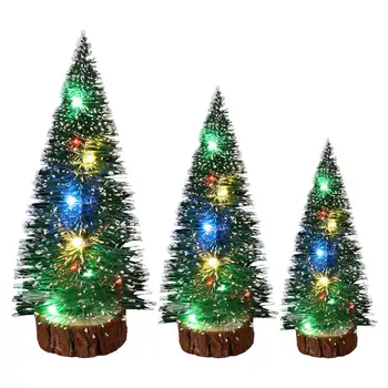 3pcs Mesa Artificial Árvore de Natal Kit de 15/20/25cm Pequeno Mini Árvore de Natal Conjunto Com Luzes DIY Árvore de Natal de Mesa Decoração