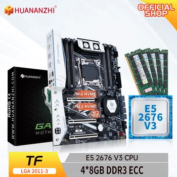 HUANANZHI X99 TF LGA 2011-3 XEON X99 placa-Mãe com processador Intel E5 2676 V3 com 4*8G DDR3 RECC combinação de memória conjunto de kit de M. 2 NVME SATA
