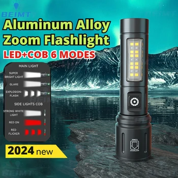 COB 20W + LED Lanterna elétrica Recarregável Multifuncional Exterior Tocha Portátil Zoomable Impermeável Caminhadas Camping Lanterna de Luz
