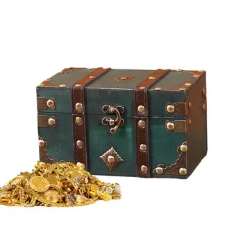 Madeira Retro Tesouro Do Pirata Caixa Com Cadeado Decorativo Tesouros Coleção De Armazenamento De Caixa De Tamanho Grande No Peito Cofrinho