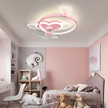Smart ventilador de teto Modernas-de-rosa para quarto de Bebê meninos Meninas rapazes raparigas interior LED ventilador de Teto para sala, quarto de criança fã de luz