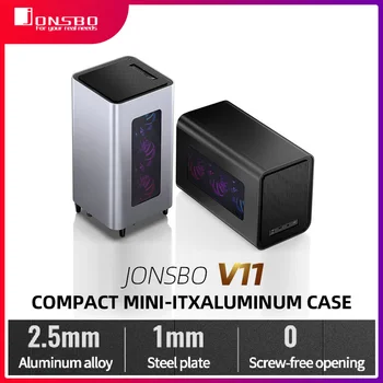 Jonsbo V11 Mini ITX Chassi de Alumínio Pull-Out SFX Fonte de Alimentação Dobro do Lado de Ventilação Vertical E Reclinável Vêm Com uma Ventoinha de 14CM