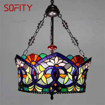 SOFITY Tiffany Pingente Lâmpada LED de Cores Criativas de Vidro Vintage de Suspensão de Luz de Decoração para Casa, Sala de Jantar, Quarto de Hotel