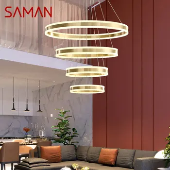 SAMAN Contemporânea Anel de Latão, Pendente da Lâmpada LED de 3 Cores de Cobre Lustre Luzes de Decoração Para a Casa