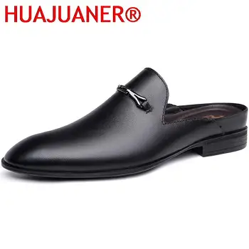 Marca de luxo da Metade Arraste Casual Sandálias Sapatos de Homens Chinelos de Couro Genuíno Sapatos Preguiçoso Centavo Sapatos de Alta Qualidade Slip on Mens Sapato