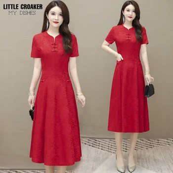 Qipao Verão Melhorado Vestido Cheongsam High-end 2023 Novo Vermelho Roxo Borgonha Senhora Novo Estilo Chinês de Uma Linha de Vestido Cheongsam