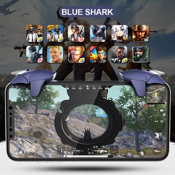 Tubarão azul Telemóvel Prima-Tipo de Auxiliar de Fogo Chave Botão Joystick Gamepad Controlador L+R Disparador do Metal Para PUBG Gamepads Novo